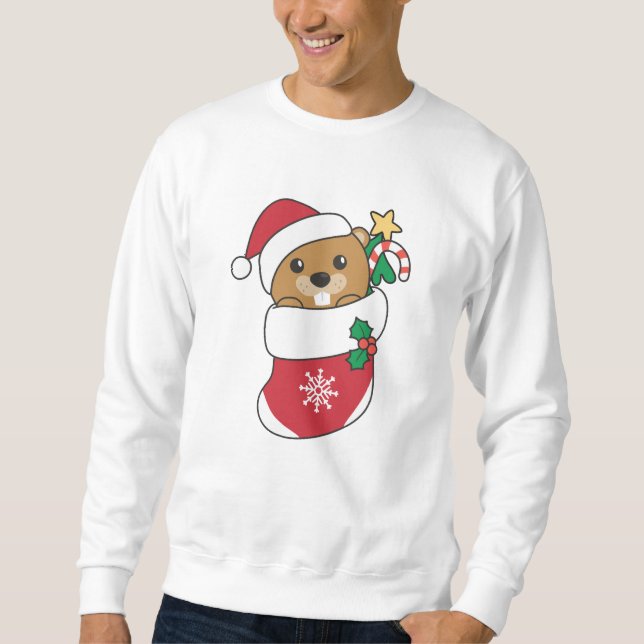 Beaver Christmas Snow Winter Animals Beaver Sweatshirt (Front)