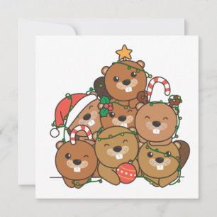 Beaver Christmas Tree Funny Animal Christmas Invit Invitation