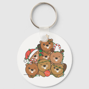 Beaver Christmas Tree Funny Animal Christmas Keych Key Ring