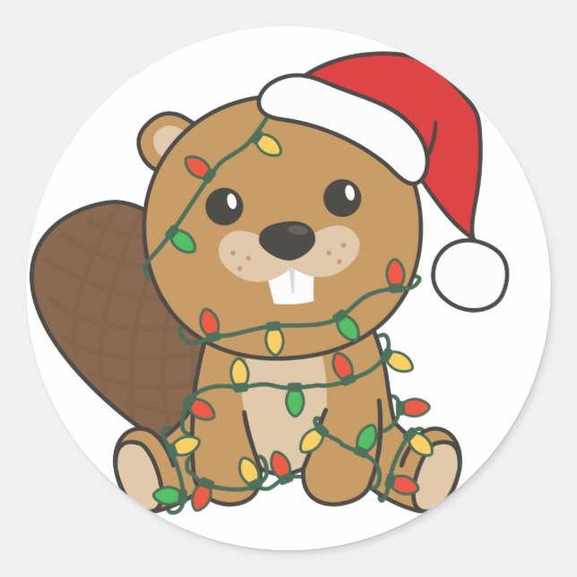 Beaver Christmas Winter Animals Beaver Classic Rou Round Sticker (Front)