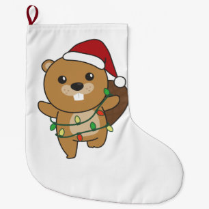 Beaver Christmas Winter Animals Beaver Large Christmas Stocking