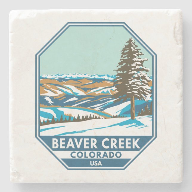 Beaver Creek Ski Area Winter Colorado Stone Coaster (Front)