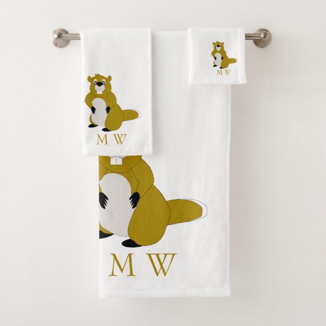 Beaver Design Monogrammed Bath Towel Set (Insitu)