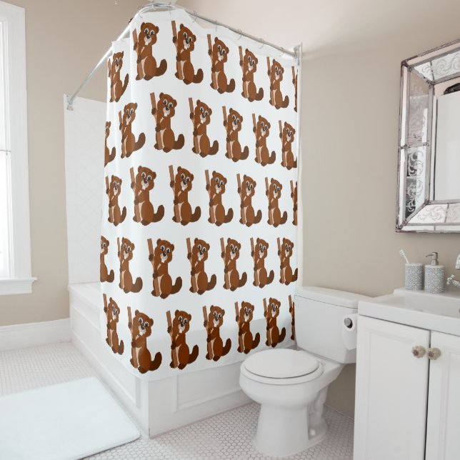 Beaver Design Shower Curtain (In Situ)