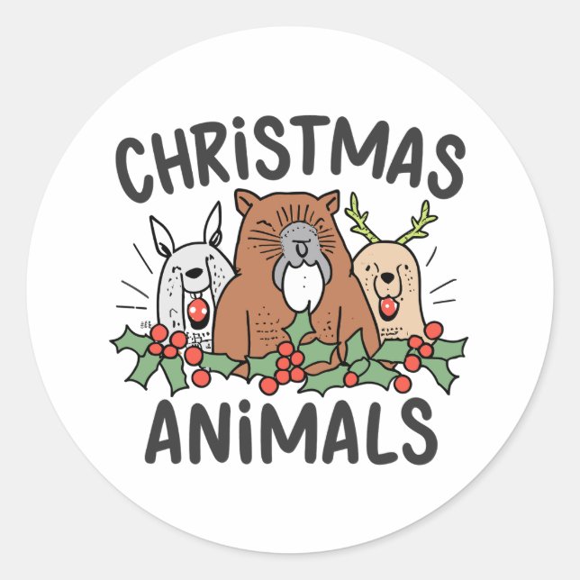 Beaver Family's Merry Christmas Classic Round Sticker (Front)