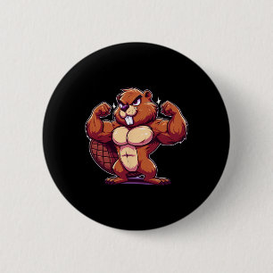 Beaver Flexing Muscles Fan Lover Bodybuilding Gym 6 Cm Round Badge