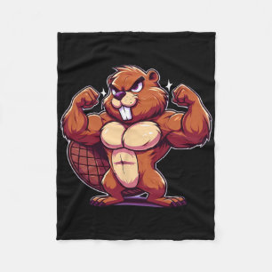 Beaver Flexing Muscles Fan Lover Bodybuilding Gym  Fleece Blanket