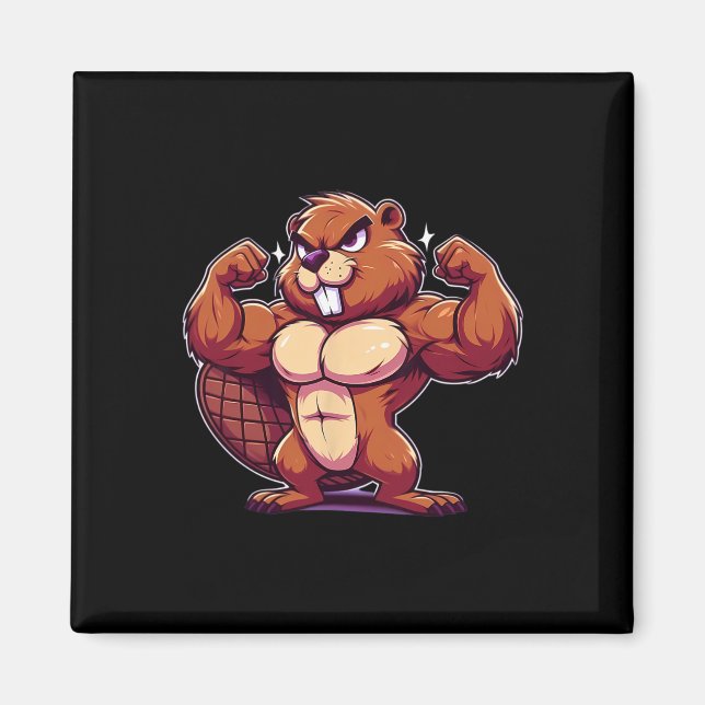Beaver Flexing Muscles Fan Lover Bodybuilding Gym  Magnet (Front)
