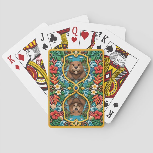 Beaver, Forest Stream Clay Art Playing Cards (Back)