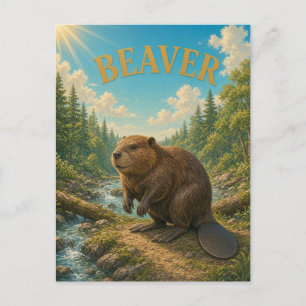 Beaver Forest Stream Watercolor GeoSaga Postcard