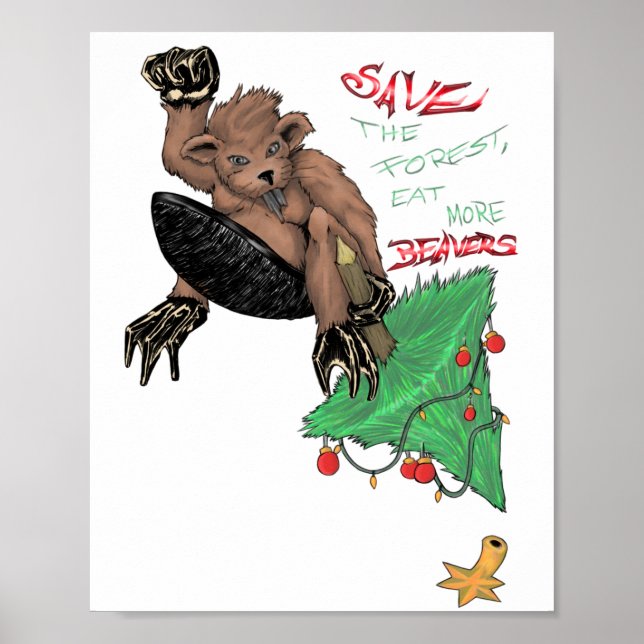 Beaver funny sayings comic drawing poster (Front)