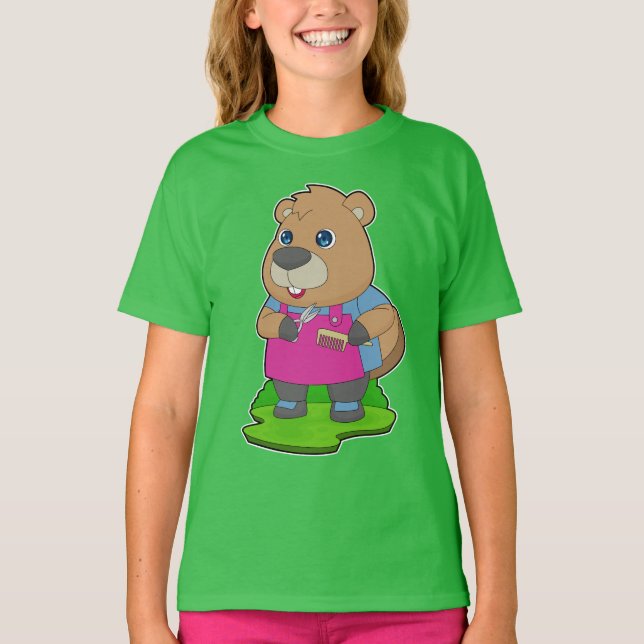 Beaver Hairdresser Scissors Comb T-Shirt (Front)