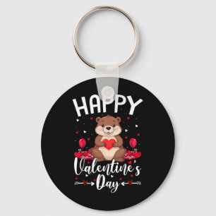 Beaver Happy Valentines Day Love Hearts Beaver Val Key Ring
