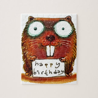 beaver holds happy birthday message cartoon jigsaw puzzle