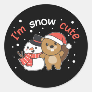 Beaver I'm Snow Cute Snowman Snow Pun Classic Round Sticker