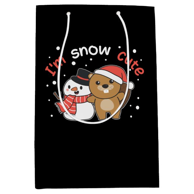 Beaver I'm Snow Cute Snowman Snow Pun Medium Gift Bag (Front)
