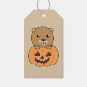 Beaver In Pumpkin Sweet Beaver Happy Halloween Gif Gift Tags