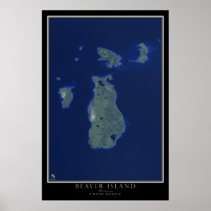 Beaver Island Michigan From Space Satellite Art Poster