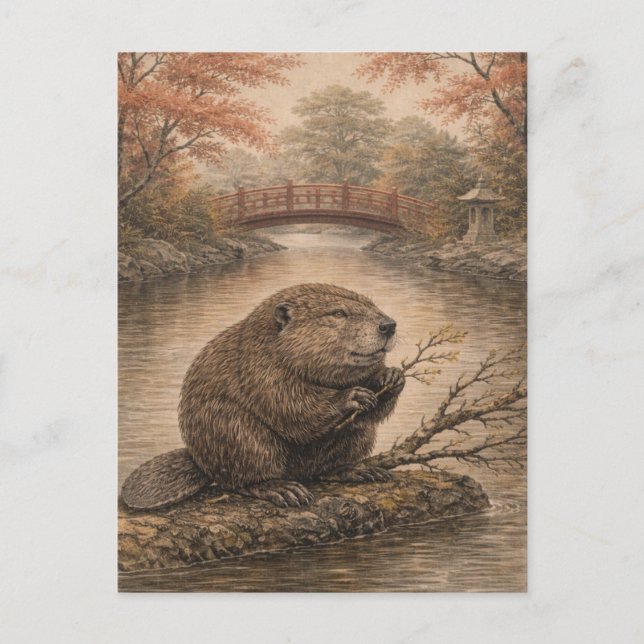 Beaver Japanese Landscape Postcard (Front)