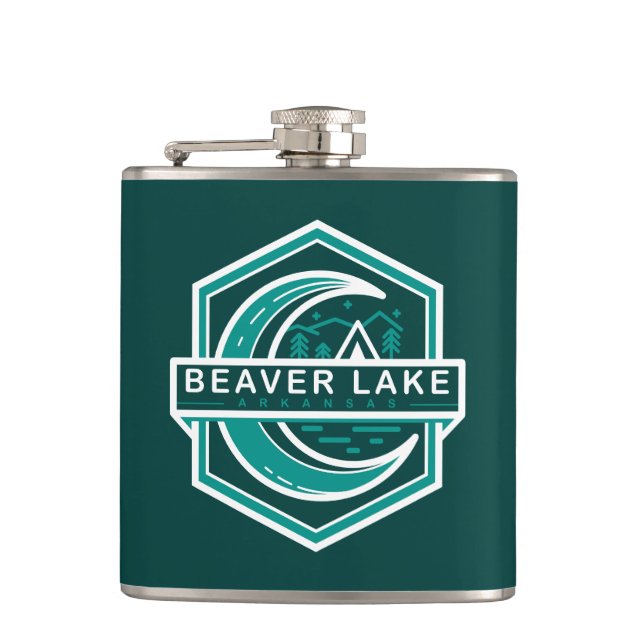 beaver lake arkansas moon hexa hip flask (Front)