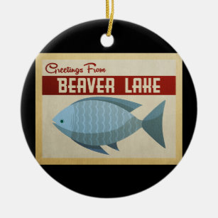 Beaver Lake Blue Fish Vintage Travel Ceramic Tree Decoration