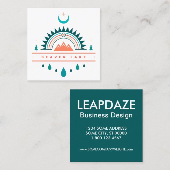 beaver lake boho rainbow moon square business card (Front/Back)