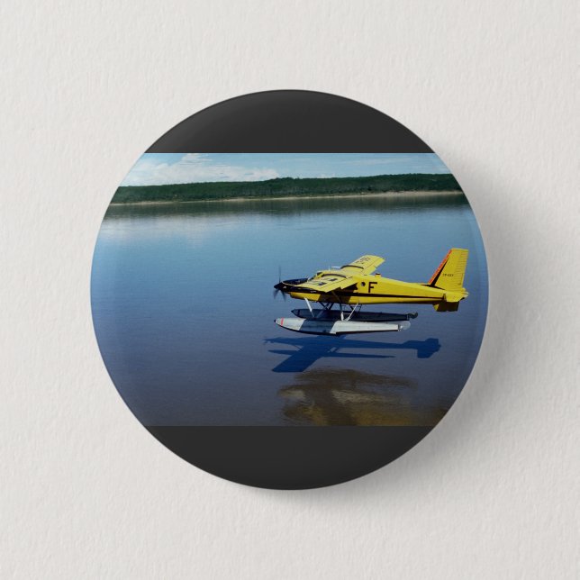 Beaver, landing on river 6 cm round badge (Front)