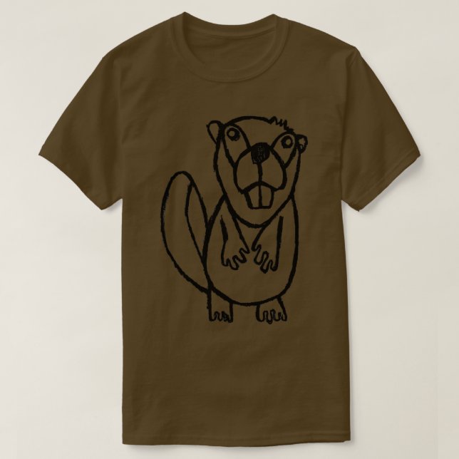 Beaver Line Art Wildlife Funny Beaver T-Shirt (Design Front)