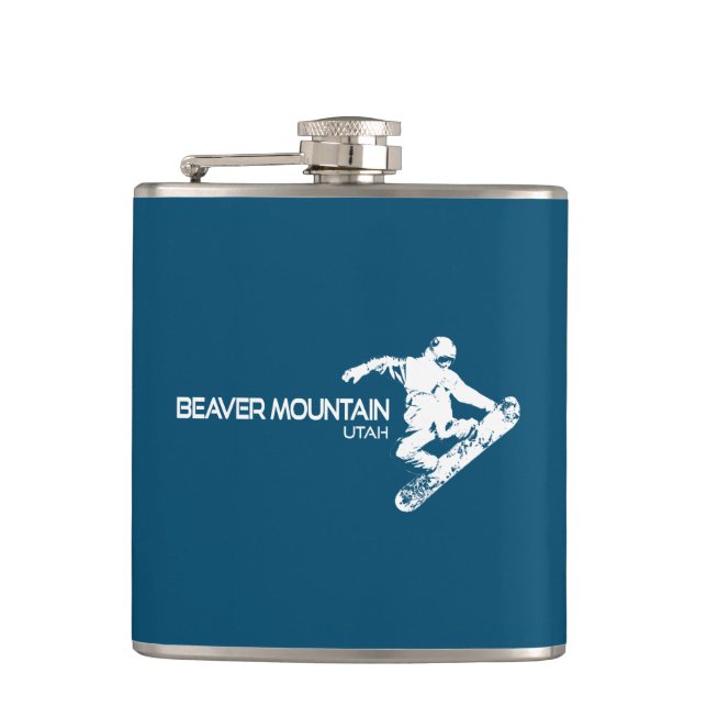 Beaver Mountain Resort Utah Snowboarder Hip Flask (Front)