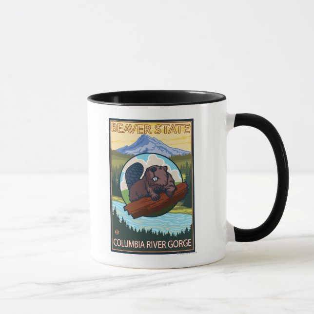 Beaver & Mt. Hood - Columbia River Gorge, OR Mug (Right)