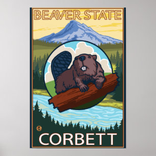 Beaver & Mt. Hood - Corbett, Oregon Poster