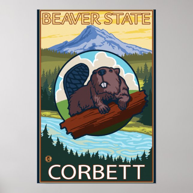 Beaver & Mt. Hood - Corbett, Oregon Poster (Front)