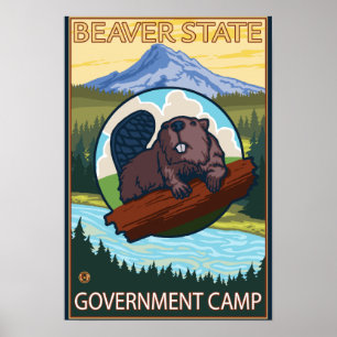Beaver & Mt. Hood - Government Camp, Oregon Poster