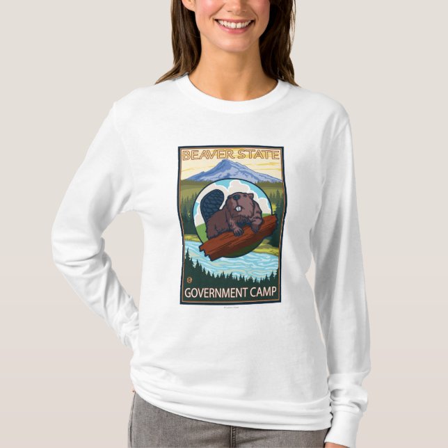 Beaver & Mt. Hood - Government Camp, Oregon T-Shirt (Front)