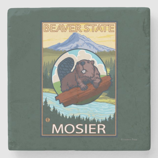 Beaver & Mt. Hood - Mosier, Oregon Stone Coaster (Front)