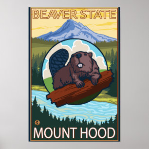 Beaver & Mt. Hood, OregonVintage Travel Poster