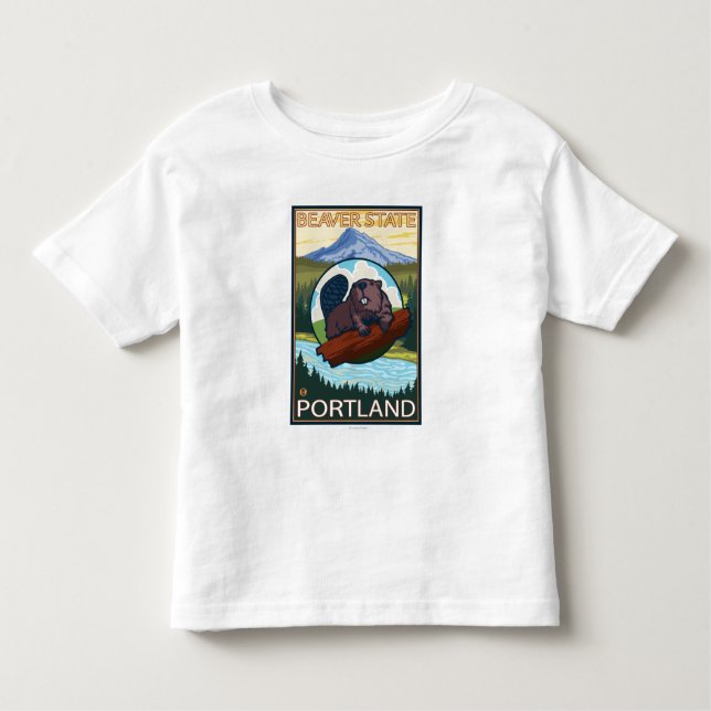 Beaver & Mt. Hood - Portland, Oregon Toddler T-Shirt (Front)