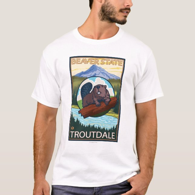 Beaver & Mt. Hood - Troutdale, Oregon T-Shirt (Front)