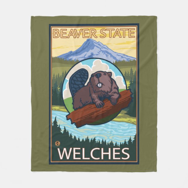 Beaver & Mt. Hood - Welches, Oregon Fleece Blanket (Front)