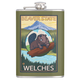 Beaver & Mt. Hood - Welches, Oregon Hip Flask