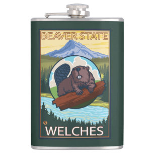Beaver & Mt. Hood - Welches, Oregon Hip Flask