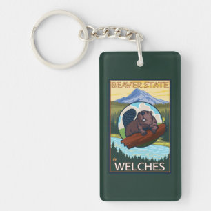 Beaver & Mt. Hood - Welches, Oregon Key Ring