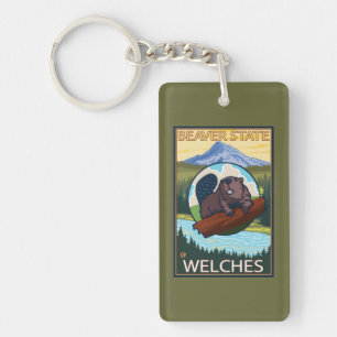 Beaver & Mt. Hood - Welches, Oregon Key Ring