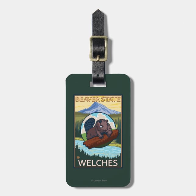 Beaver & Mt. Hood - Welches, Oregon Luggage Tag (Front Vertical)
