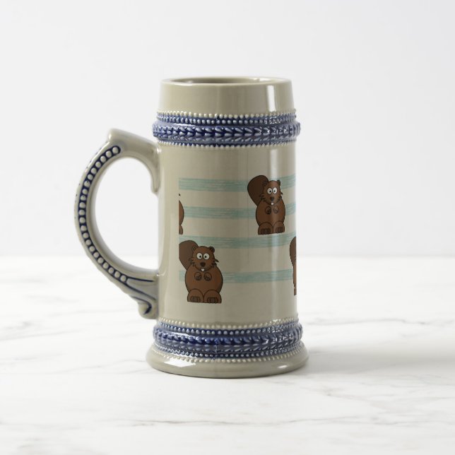 Beaver on blue stripes beer stein (Left)