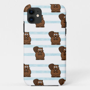 Beaver on blue stripes Case-Mate iPhone case