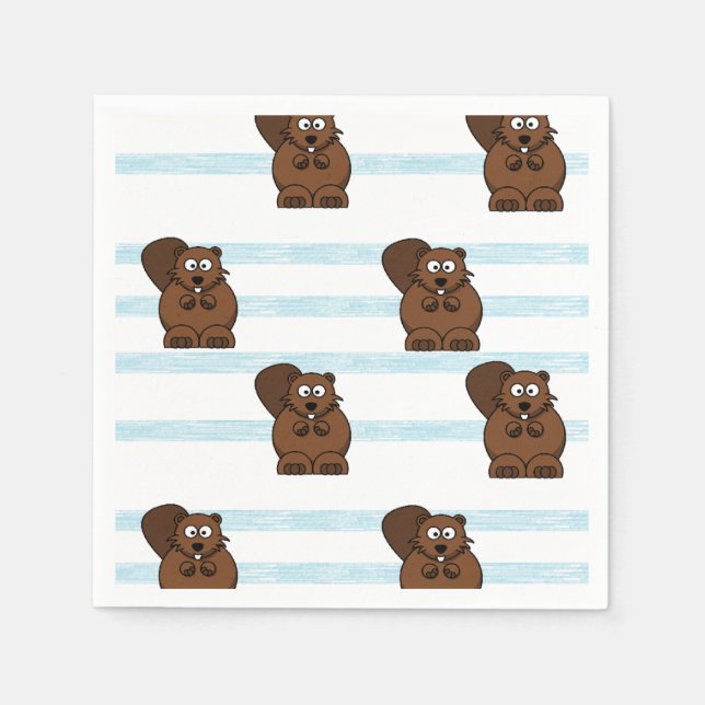 Beaver on blue stripes napkin (Front)