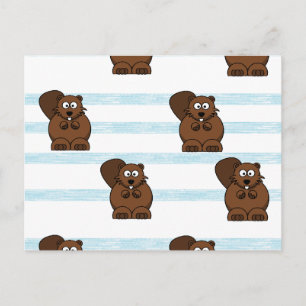 Beaver on blue stripes postcard