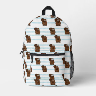 Beaver on blue stripes printed backpack