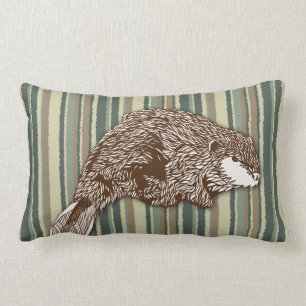 Beaver on Desert Stripes Lumbar Cushion